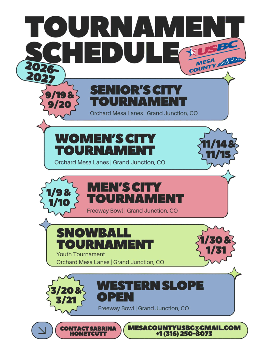Mesa County USBC Tournament Schedule 2026-2027
